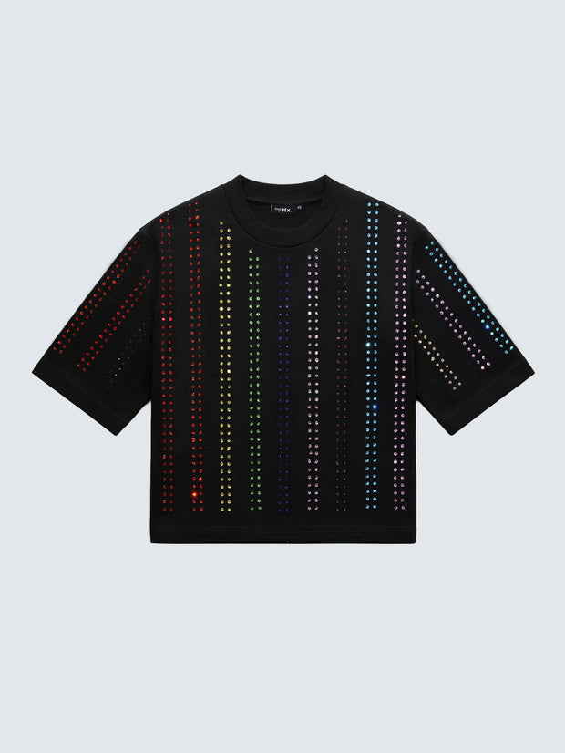 PROUD RAINBOW CRYSTAL T-SHIRT — BLACK