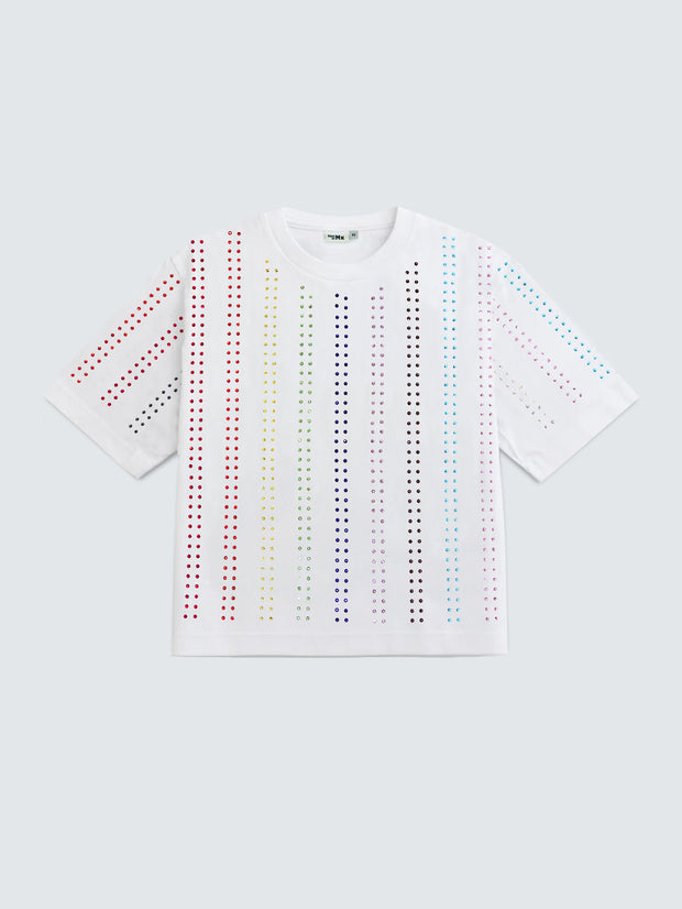 PROUD RAINBOW CRYSTAL T-SHIRT — WHITE